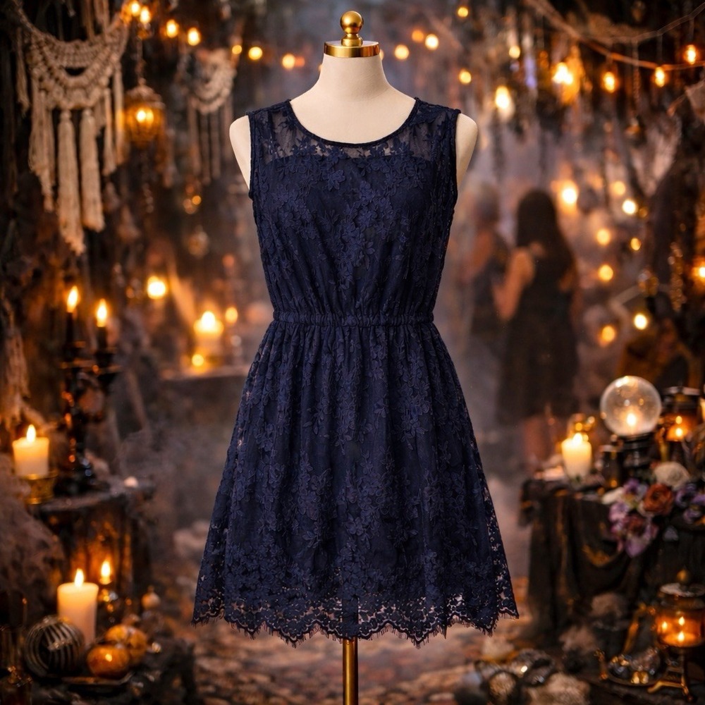 Abercrombie & Fitch Dark Blue Lace Dress Small Whimsigoth Y2K Boho Romantic
